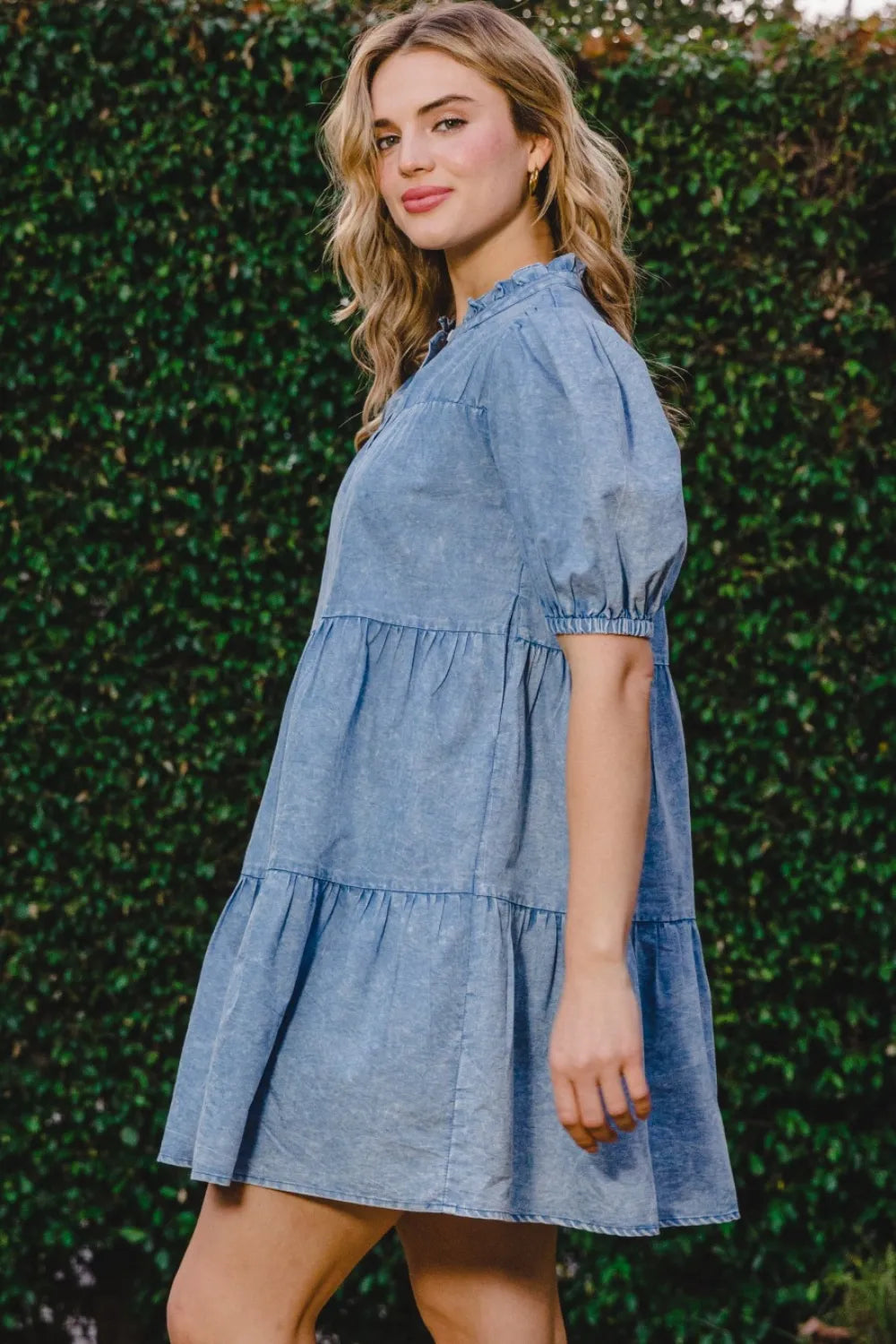 Image of ODDI Washed Tiered Mini Denim Dress | Queeble.shop