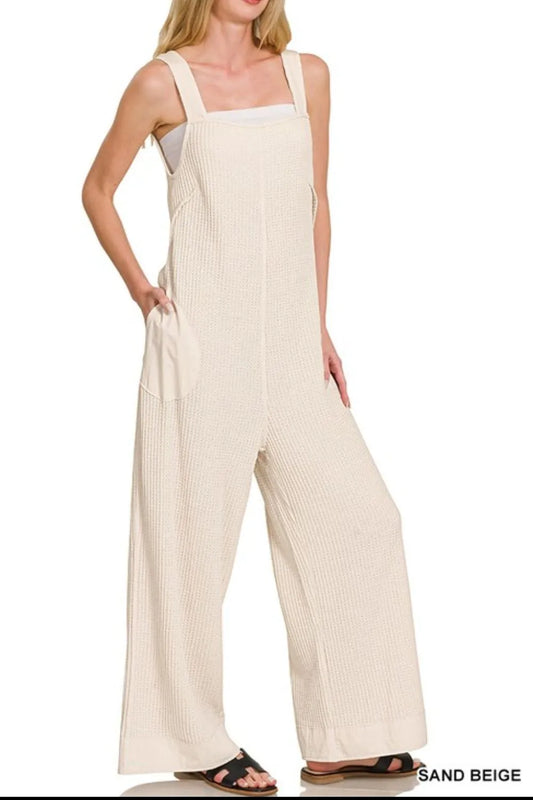Image of Zenana Knit Waffle Wide Leg Overalls | Queeble.shop