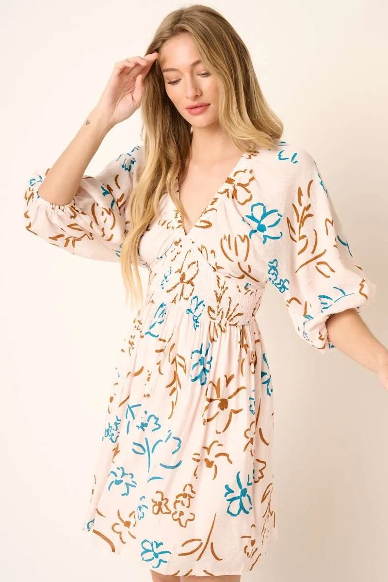 Image of Mittoshop Flower Print Mocked Waist Mini Dress | Queeble.shop