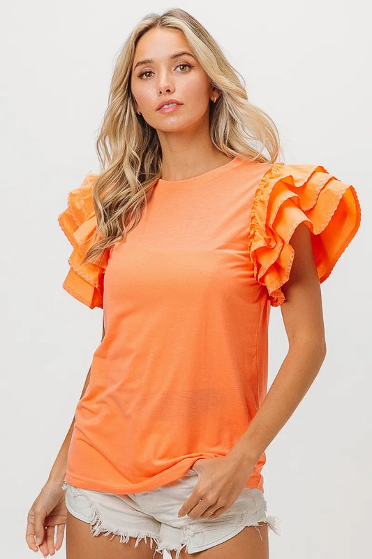 Image of BiBi Knit Top Woven Ruffle Tiered Sleeves | Queeble.shop