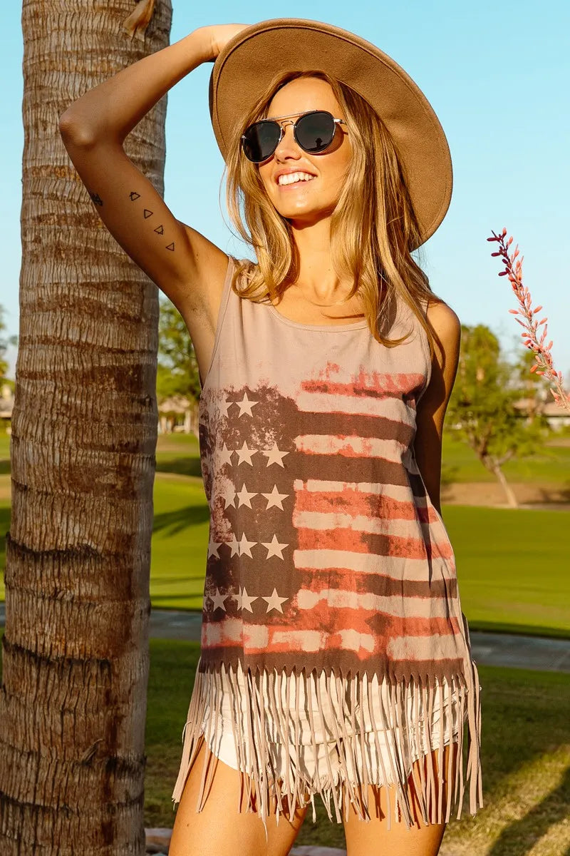 Image of BiBi American Flag Print Knit Sleeveless Top | Queeble.shop