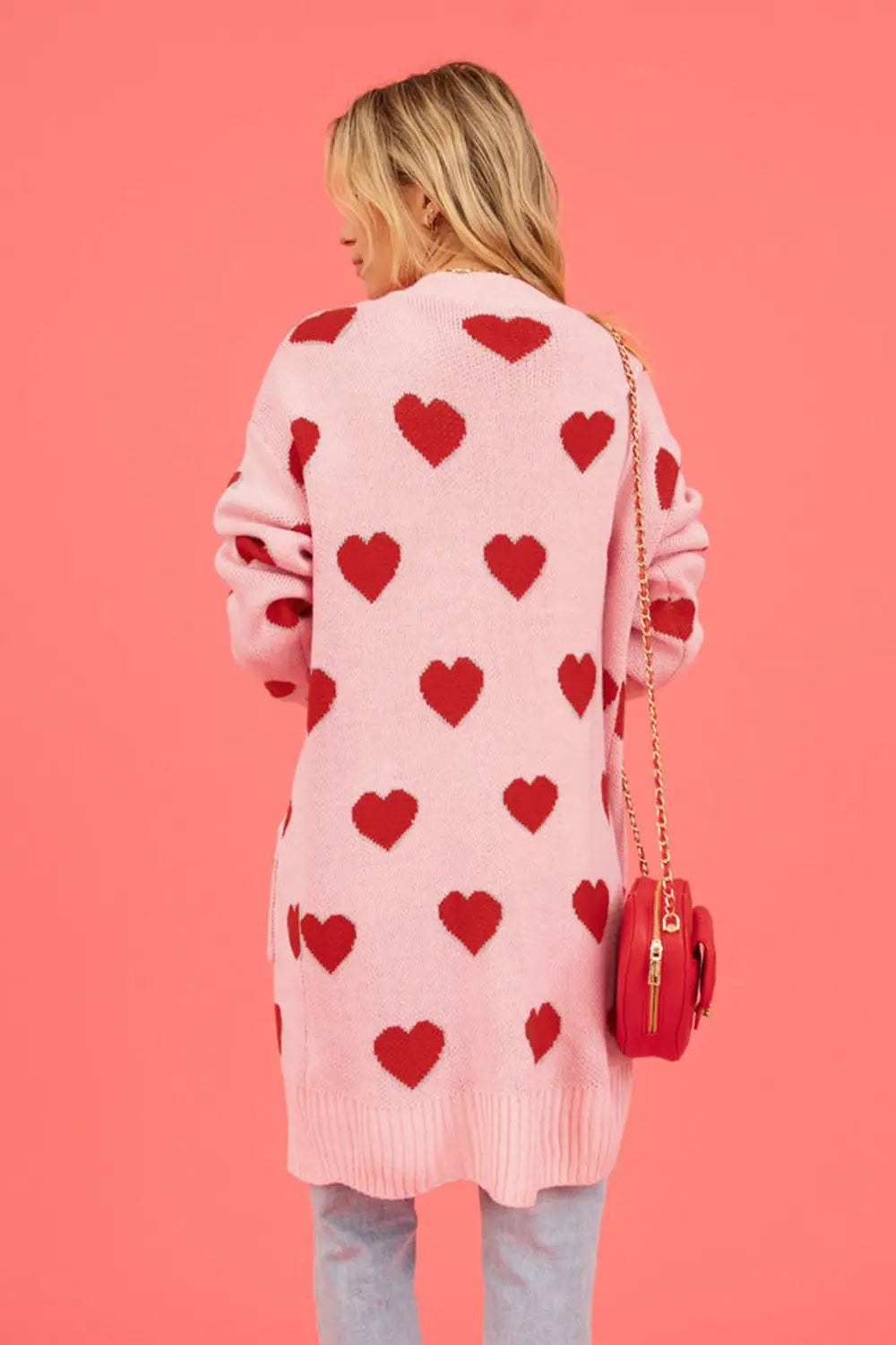 Image of Heart Graphic Open Front Cardigan with Pockets | Queeble.shop