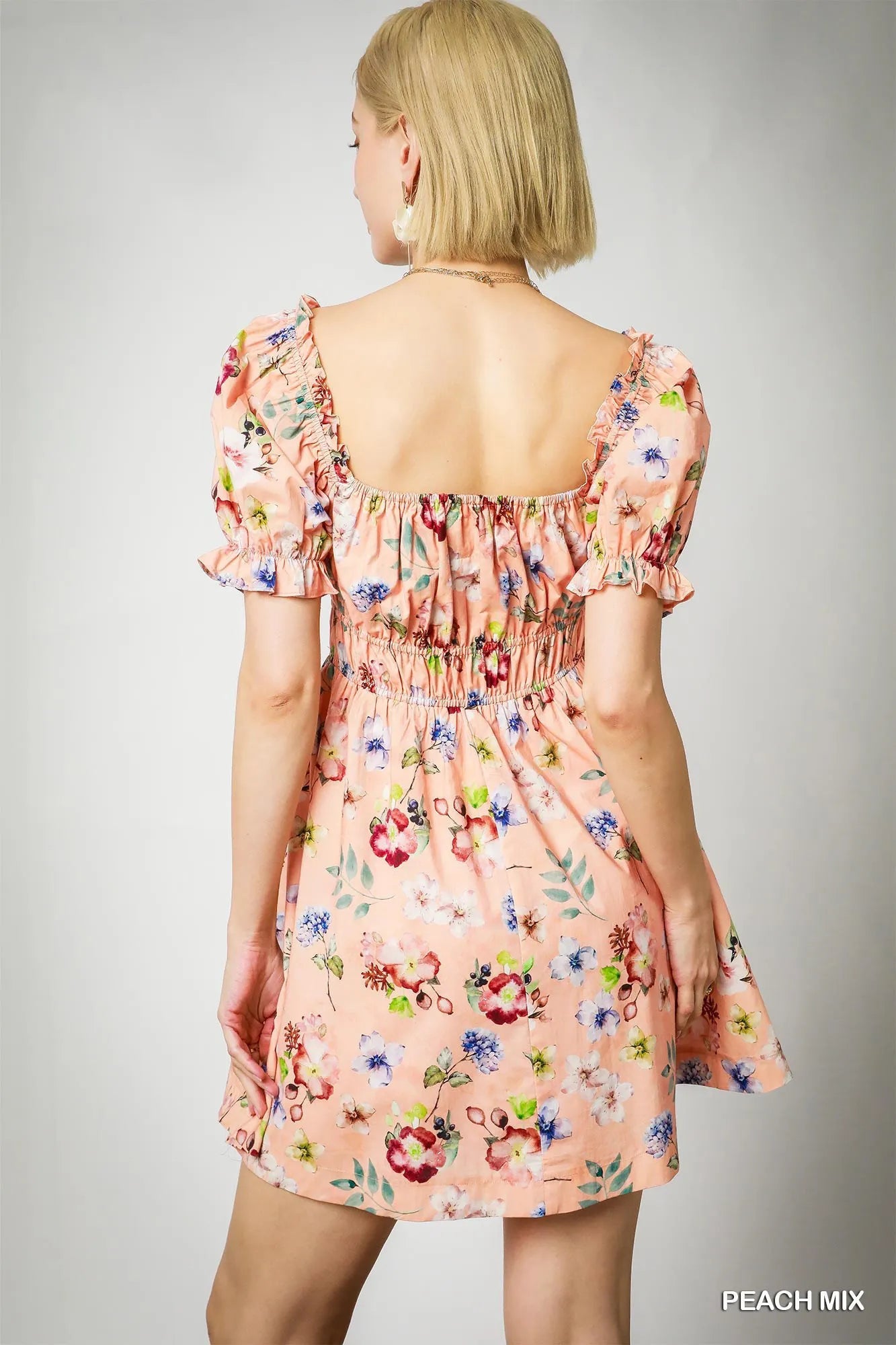 Image of Umgee Floral Print Puff Sleeve Mini Dress | Queeble.shop