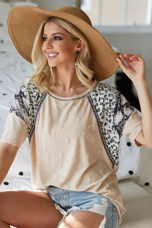 Image of BiBi Distress Jacquard Knit with Leopard Snake Skin Top | Queeble.shop