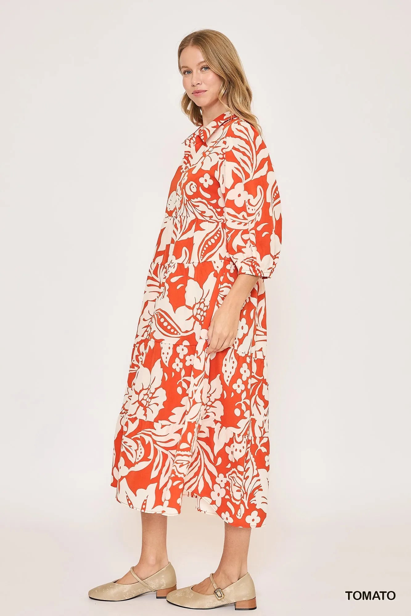 Image of Umgee Floral Print Tiered Midi Dress | Queeble.shop