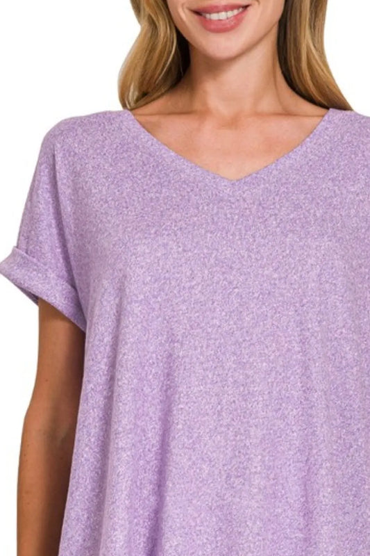 Image of Zenana Soft Melange Hacci V-neck Tee | Queeble.shop