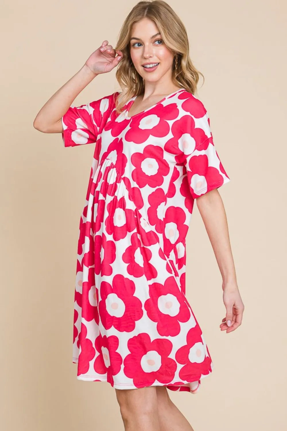 Image of BOMBOM Flower Print Ruched Dress | Queeble.shop