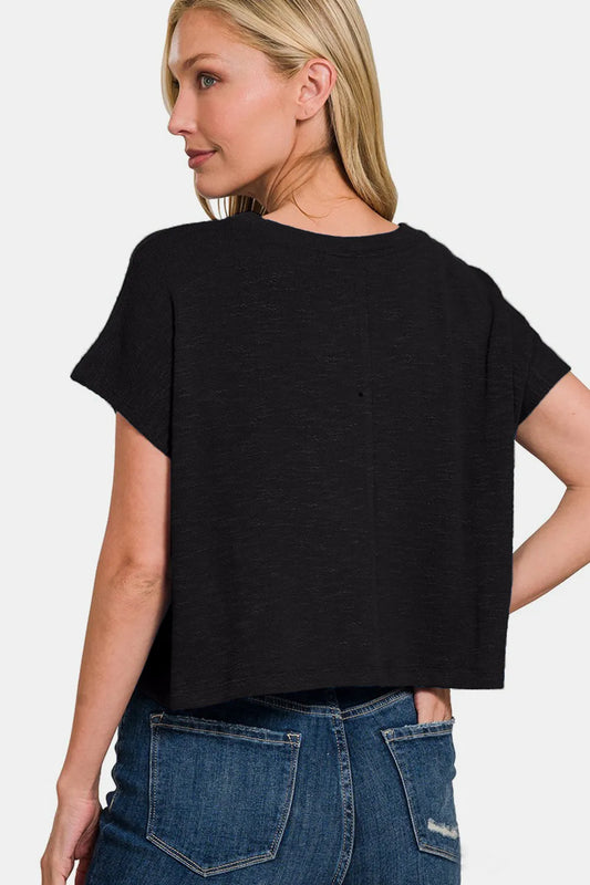 Image of Zenana Round Neck Short Sleeve Crop T-Shirt | Queeble.shop