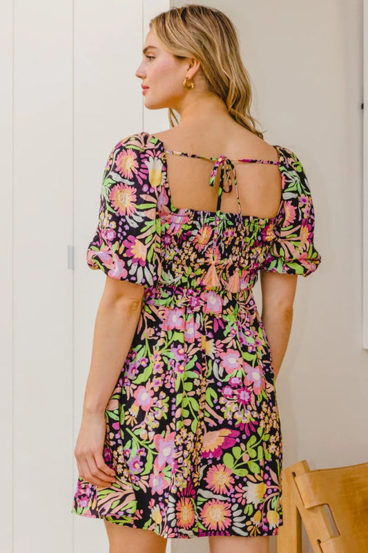 Image of ODDI Full Size Floral Tie-Back Mini Dress | Queeble.shop