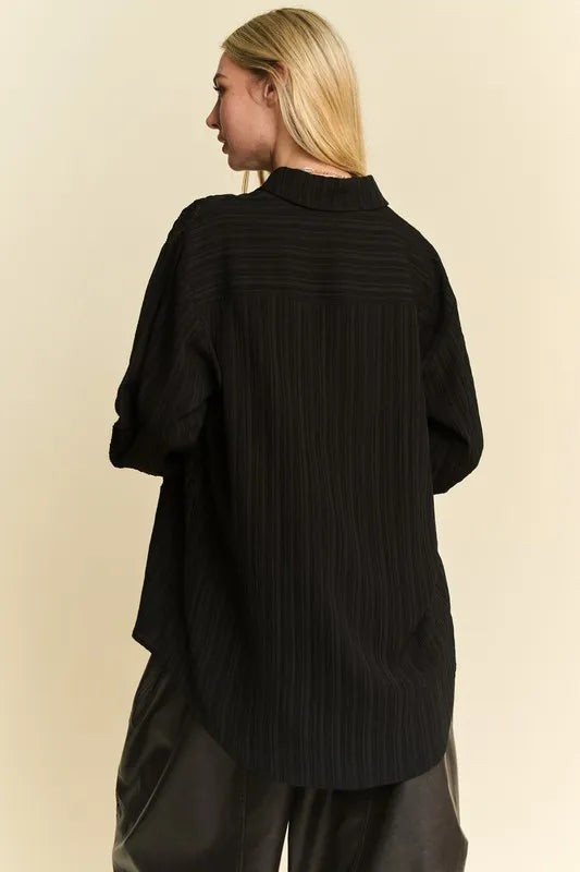 Image of Davi & Dani Crinkled Jacquard Button Down Shirt | Queeble.shop