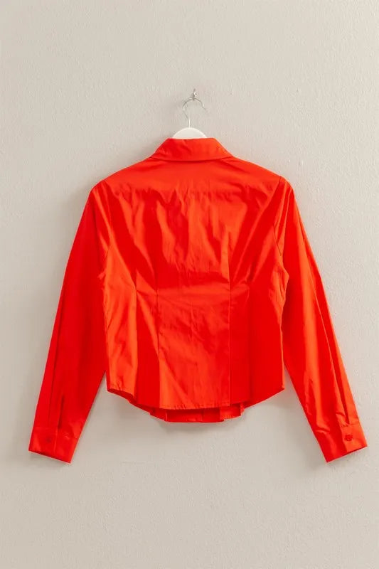 Image of HYFVE Long Sleeve Pleated Waist Poplin Shirt | Queeble.shop