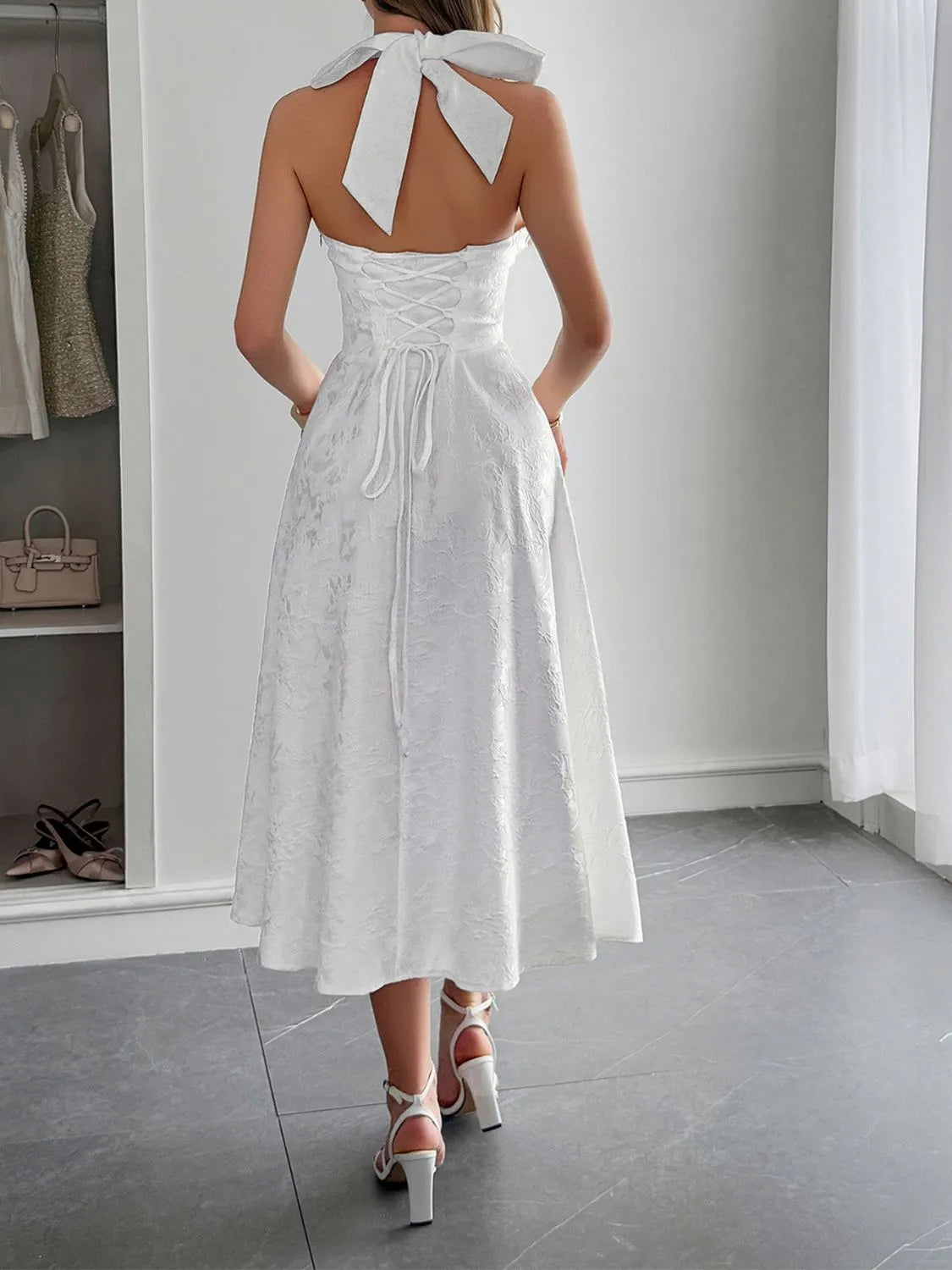 Image of Halter Neck Midi Dress with Pockets | Queeble.shop