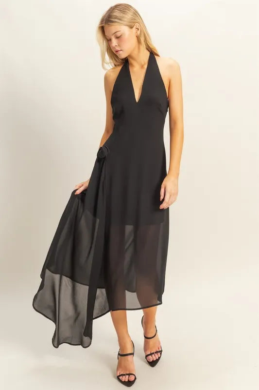 Image of HYFVE Chiffon Halter Asymmetrical Hem Dress | Queeble.shop