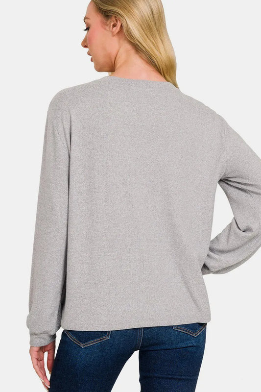 Image of Zenana Hacci Round Neck Long Sleeve T-Shirt | Queeble.shop
