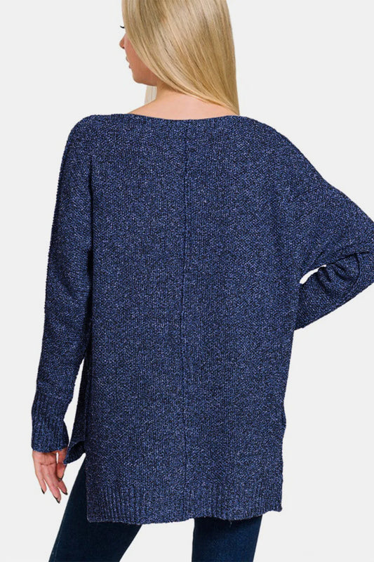 Image of Zenana High-Low Center Seam V-Neck Sweater | Queeble.shop