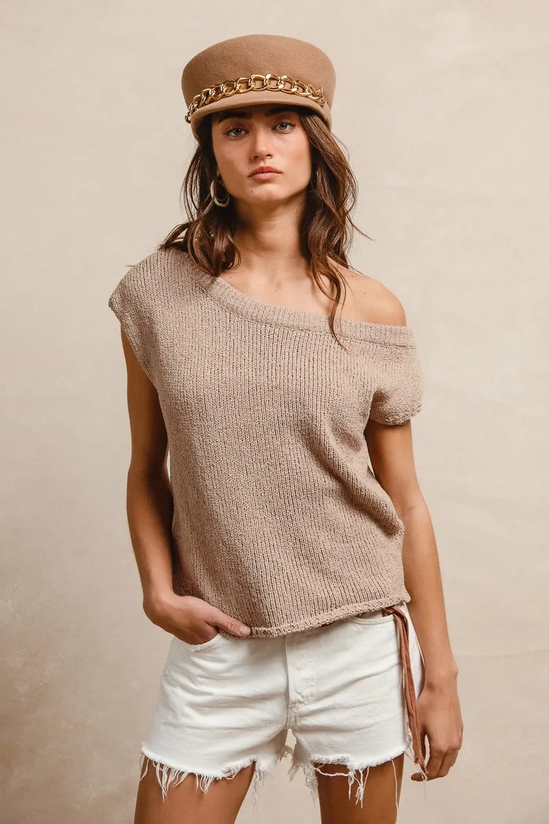 Image of BiBi One Side Off Shoulder Knit Top | Queeble.shop