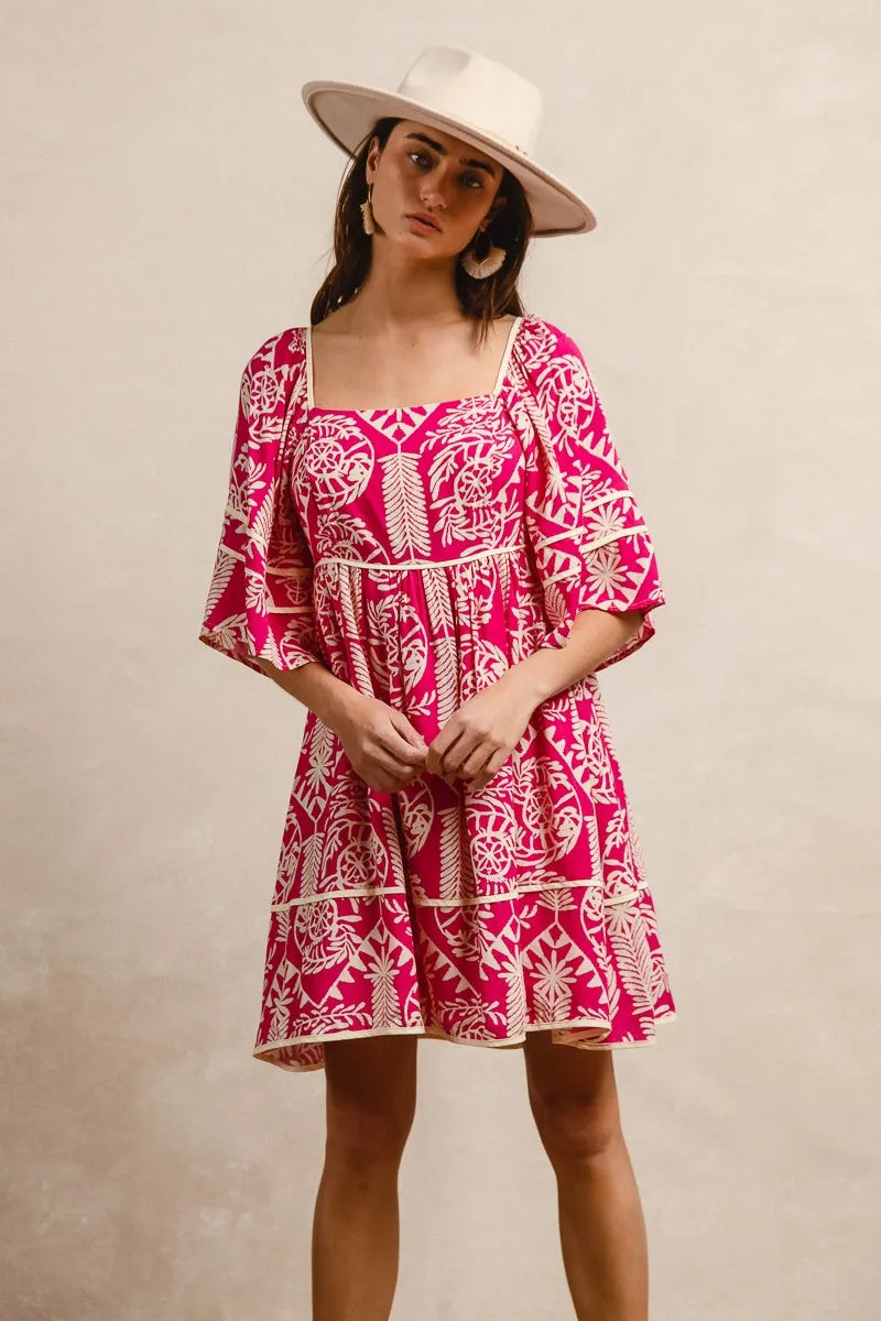 Image of BiBi Aztec Woven Printed Contrast Binding Dress | Queeble.shop