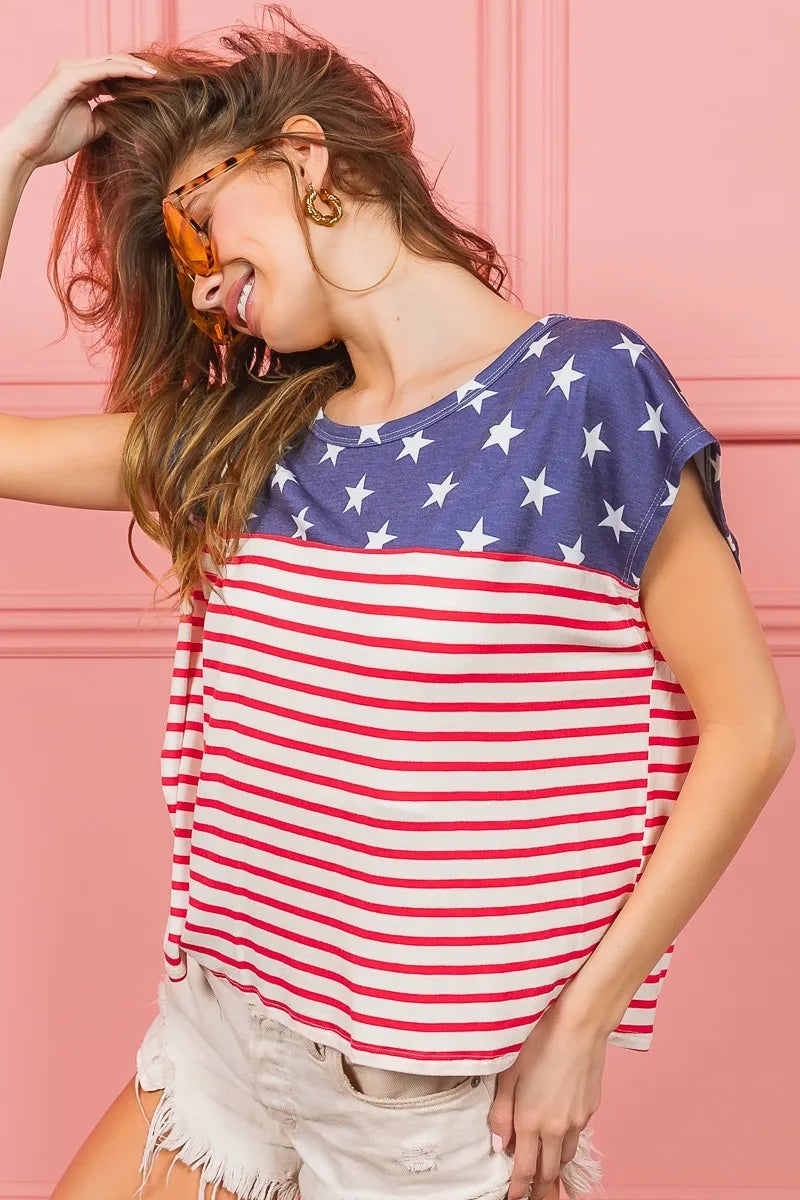 Image of BiBi Star Rpinted with Stripe Combo Top | Queeble.shop