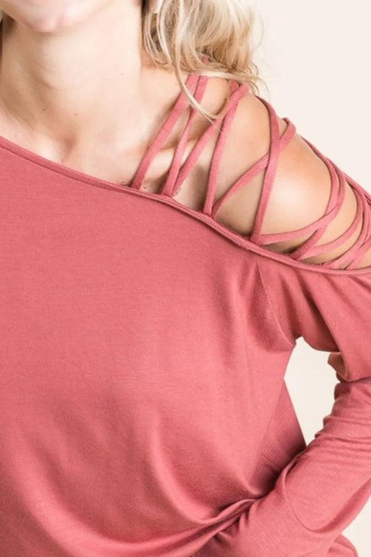 Image of BiBi Jersey Knit One Shoulder Top With Criss Cross | Queeble.shop