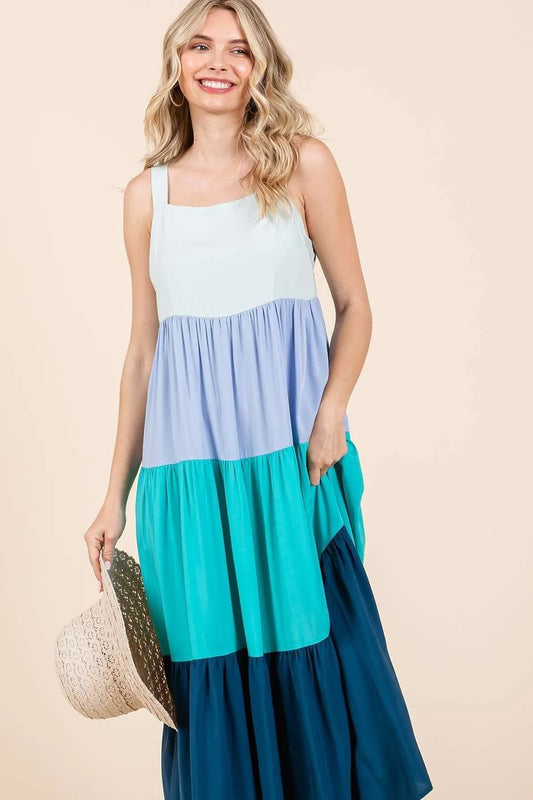 Image of Mittoshop Color Block Tiered Pull-On Maxi Dress | Queeble.shop