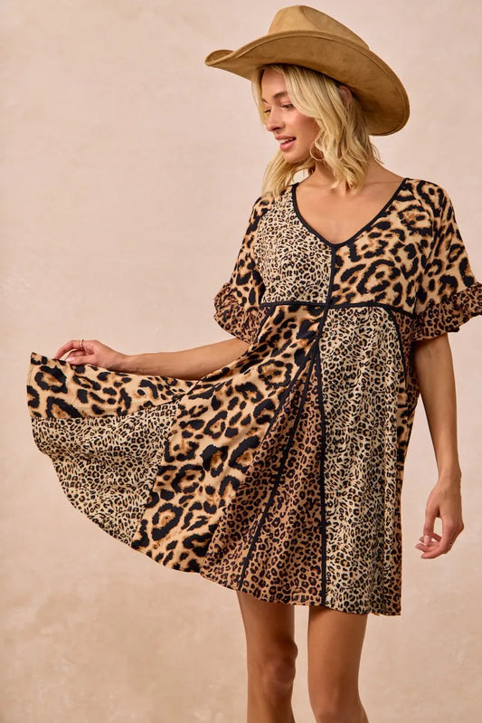 Image of BiBi Leopard Prints Mix and Match Short Sleeves Dress | Queeble.shop