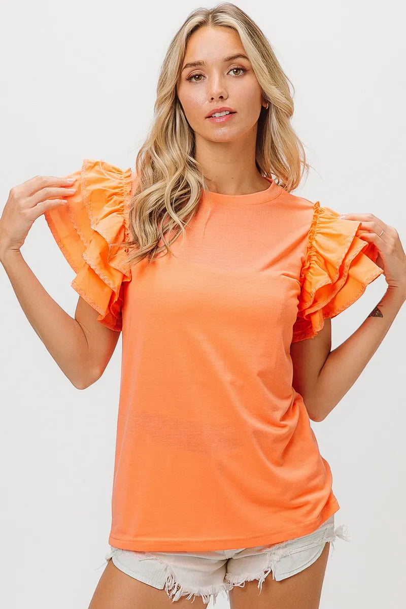 Image of BiBi Knit Top Woven Ruffle Tiered Sleeves | Queeble.shop