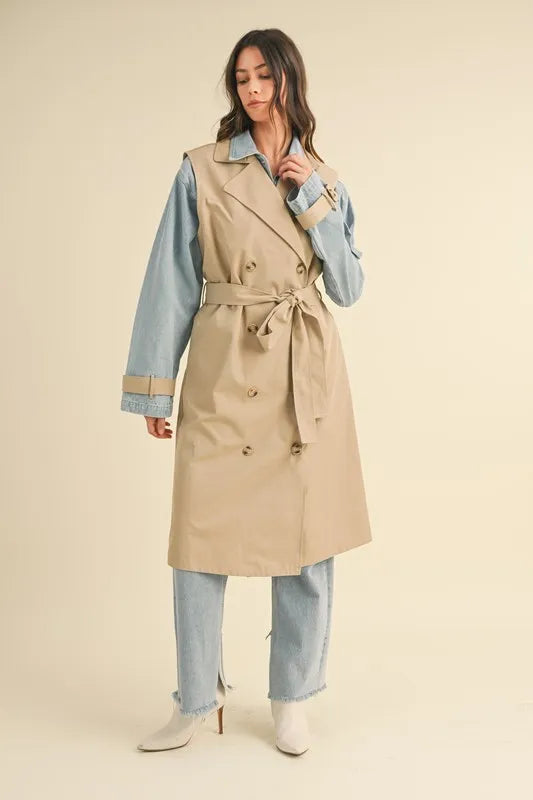 Image of MABLE Layered Look Trench Coat With Denim Jacket | Queeble.shop
