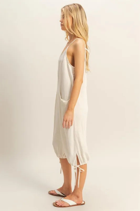Image of HYFVE V-Neck Pocket Detail Side Tie Hem Romper | Queeble.shop
