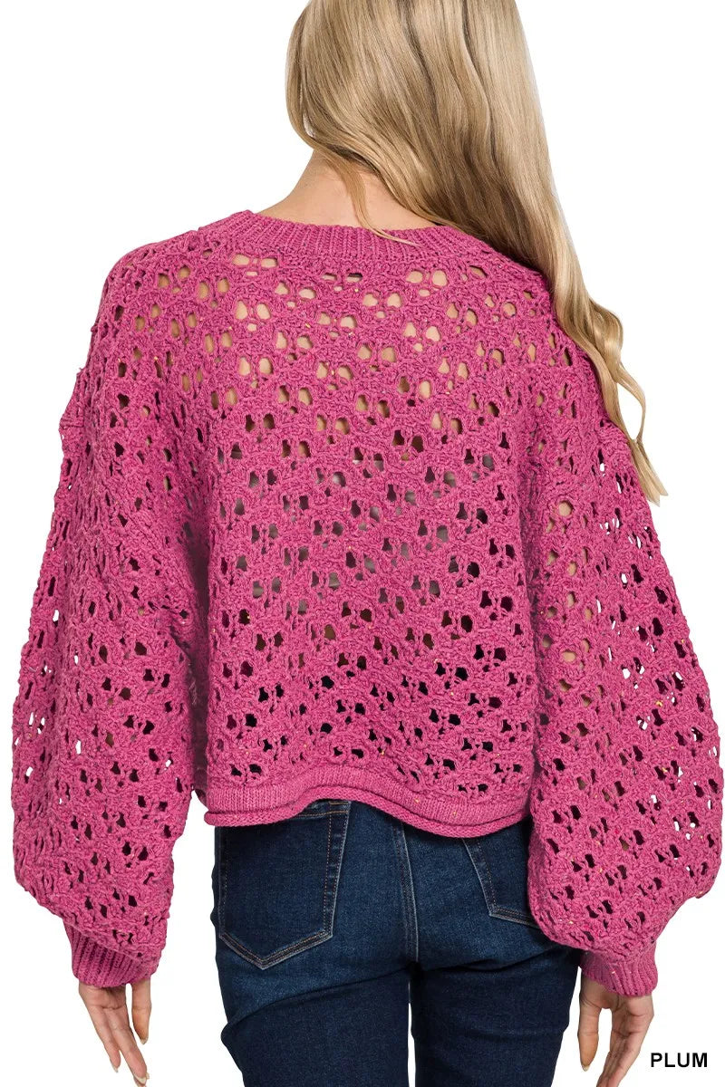 Image of Zenana Oversized Cropped Crochet Knit Sweater | Queeble.shop