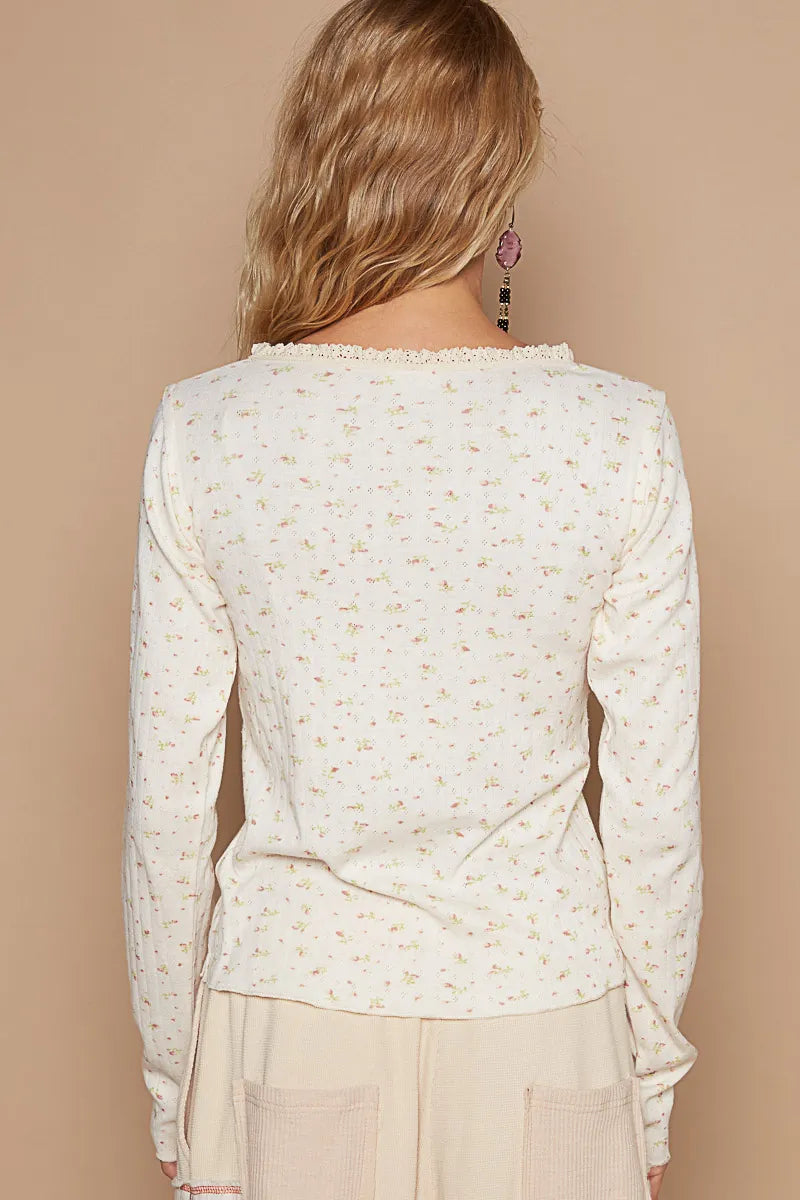 Image of POL Floral V-Neck Long Sleeve T-Shirt | Queeble.shop