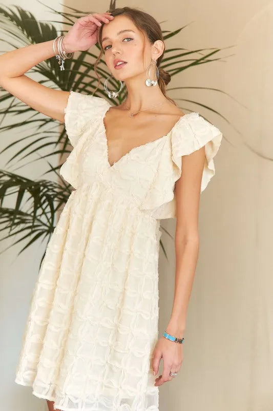 Image of ADORA Tie Back V-Neck Ruffle Sleeve Dress | Queeble.shop