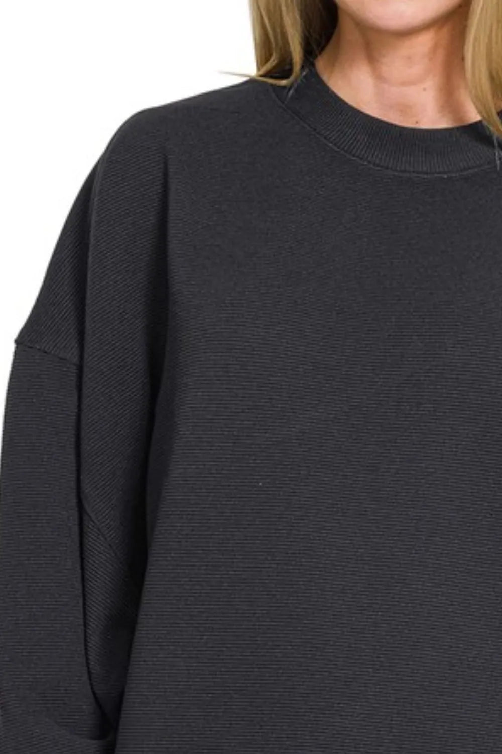 Image of Zenana Ribbed Balloon Sleeve Sweatshirt | Queeble.shop