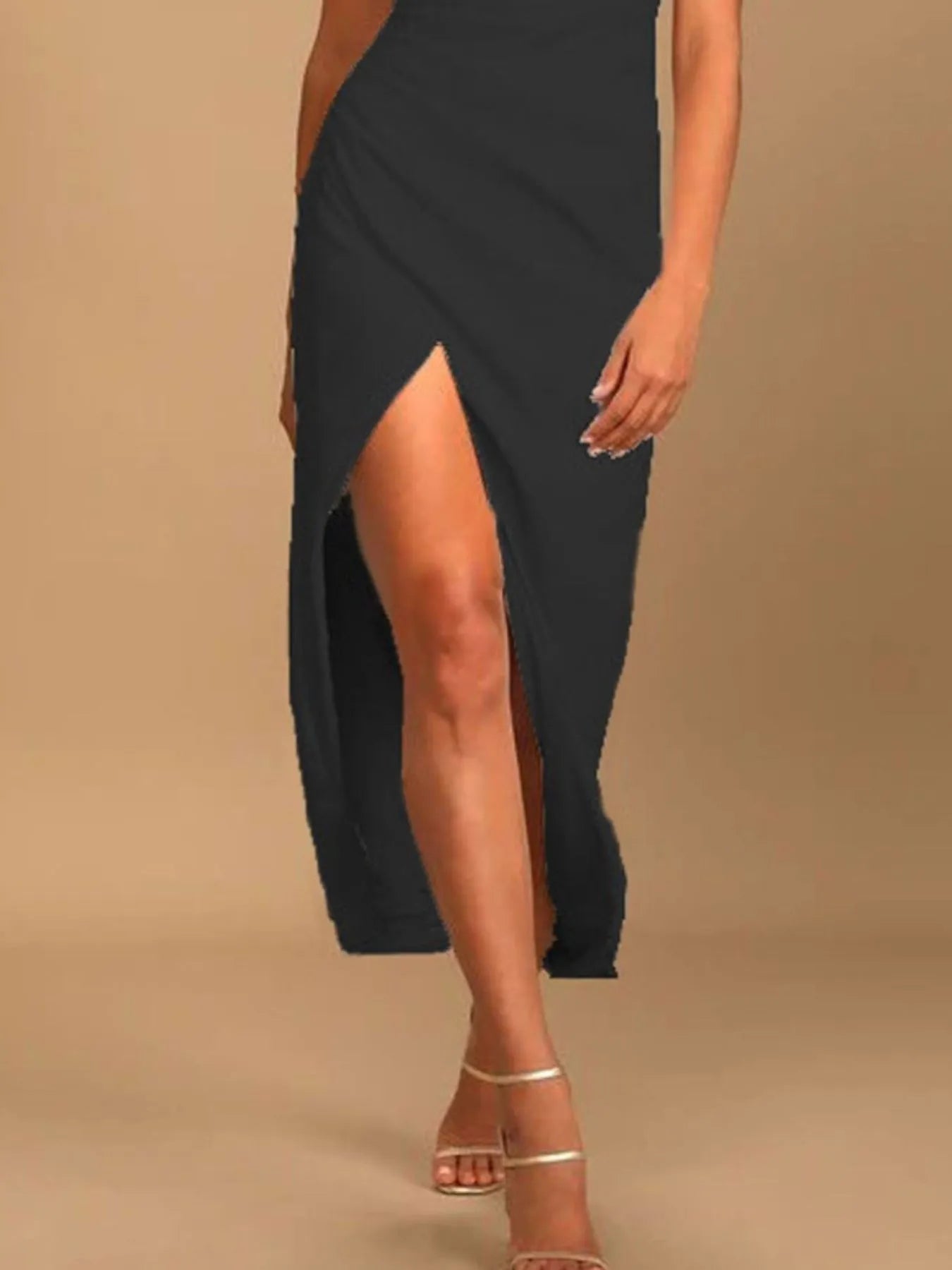 Image of Split Asymmetrical Neck Midi Dress | Queeble.shop