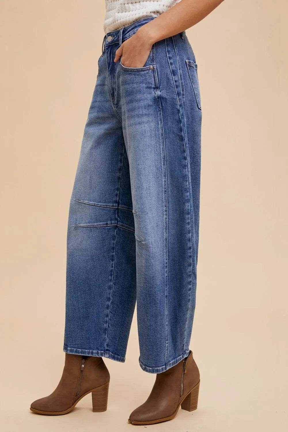 Image of Annie Wear Mid Rise Barrel Leg Jeans with Pockets | Queeble.shop