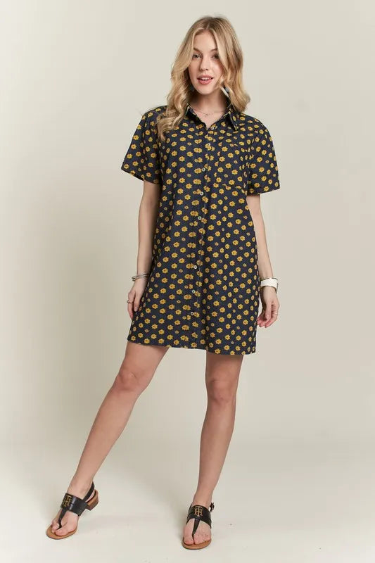 Image of ADORA Floral Button-Up Mini Denim Dress | Queeble.shop