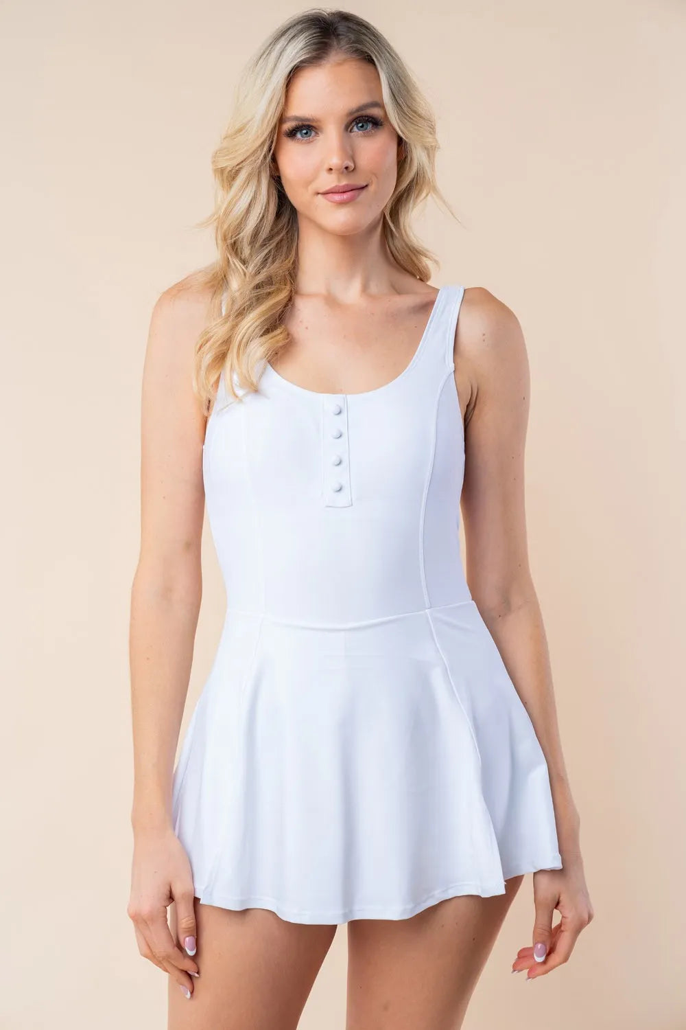 Image of White Birch Sleeveless Performance Knit Swim Dress | Queeble.shop