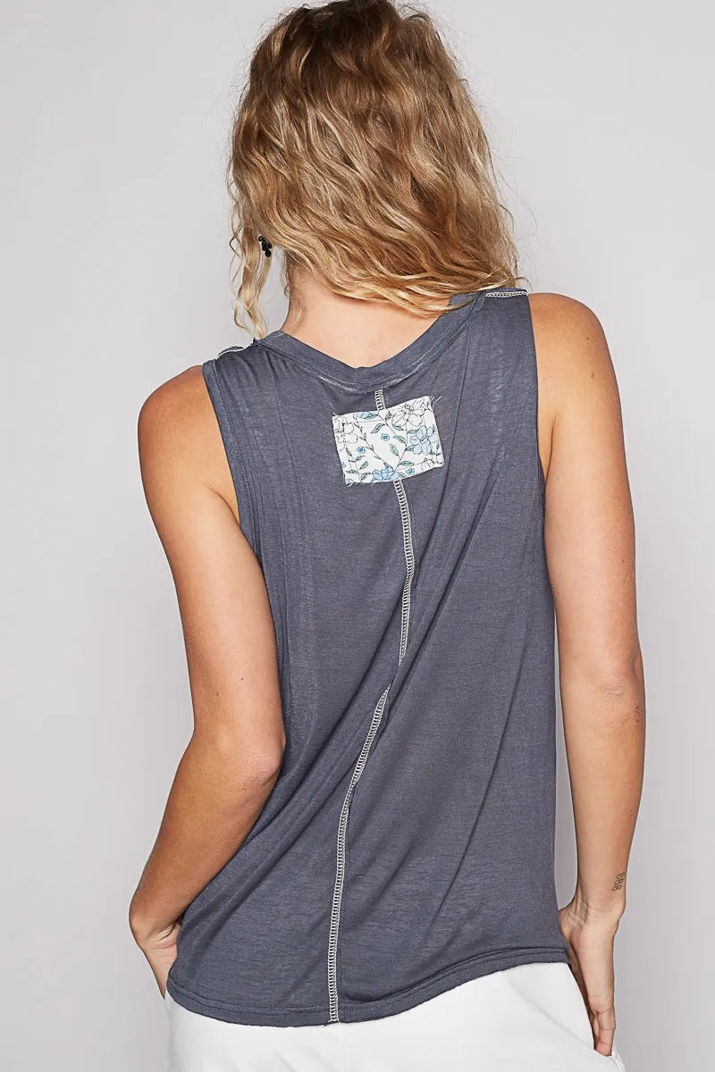 Image of POL Floral Detail Pocket Patch Tank Top | Queeble.shop