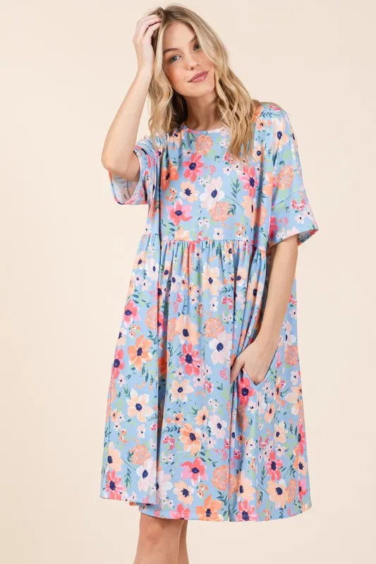 Image of BOMBOM Floral Shirred Dress with Pockets | Queeble.shop