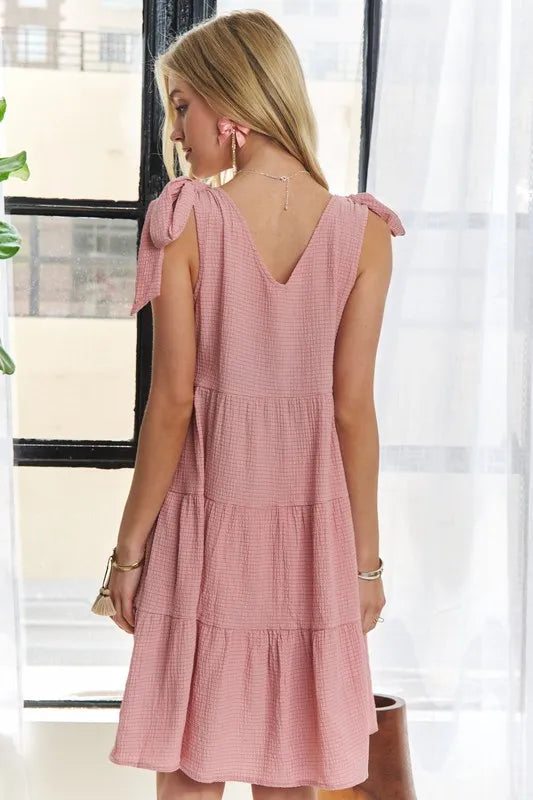 Image of ADORA V-Neck Tie Shoulder Dress | Queeble.shop