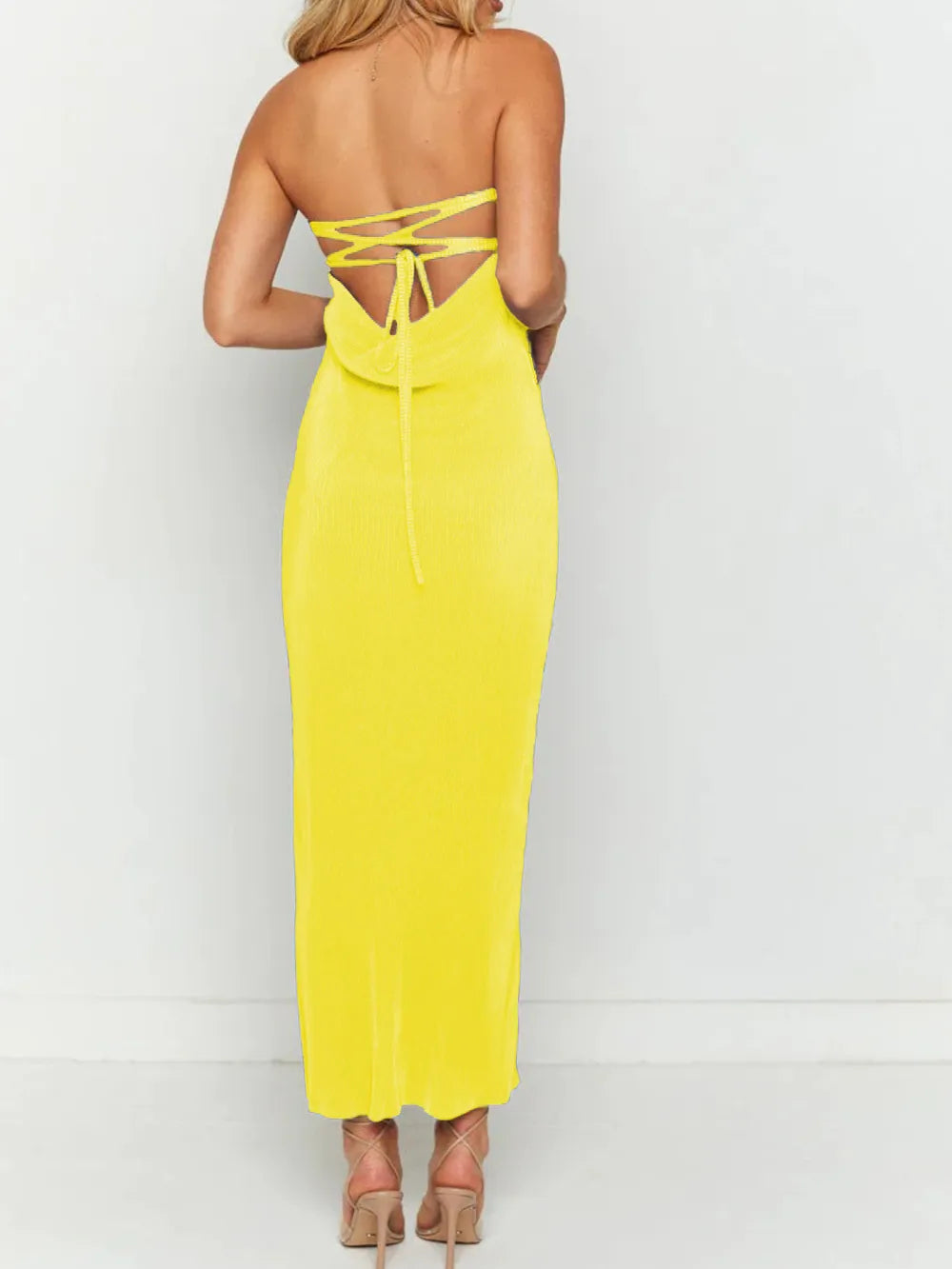 Image of Lace-Up Back Tube Maxi Dress | Queeble.shop