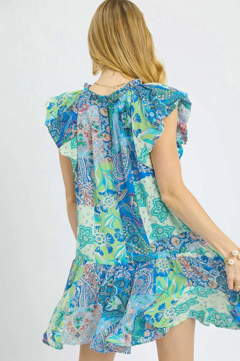 Image of Umgee Printed Ruffle Cap Sleeve Mini Dress | Queeble.shop