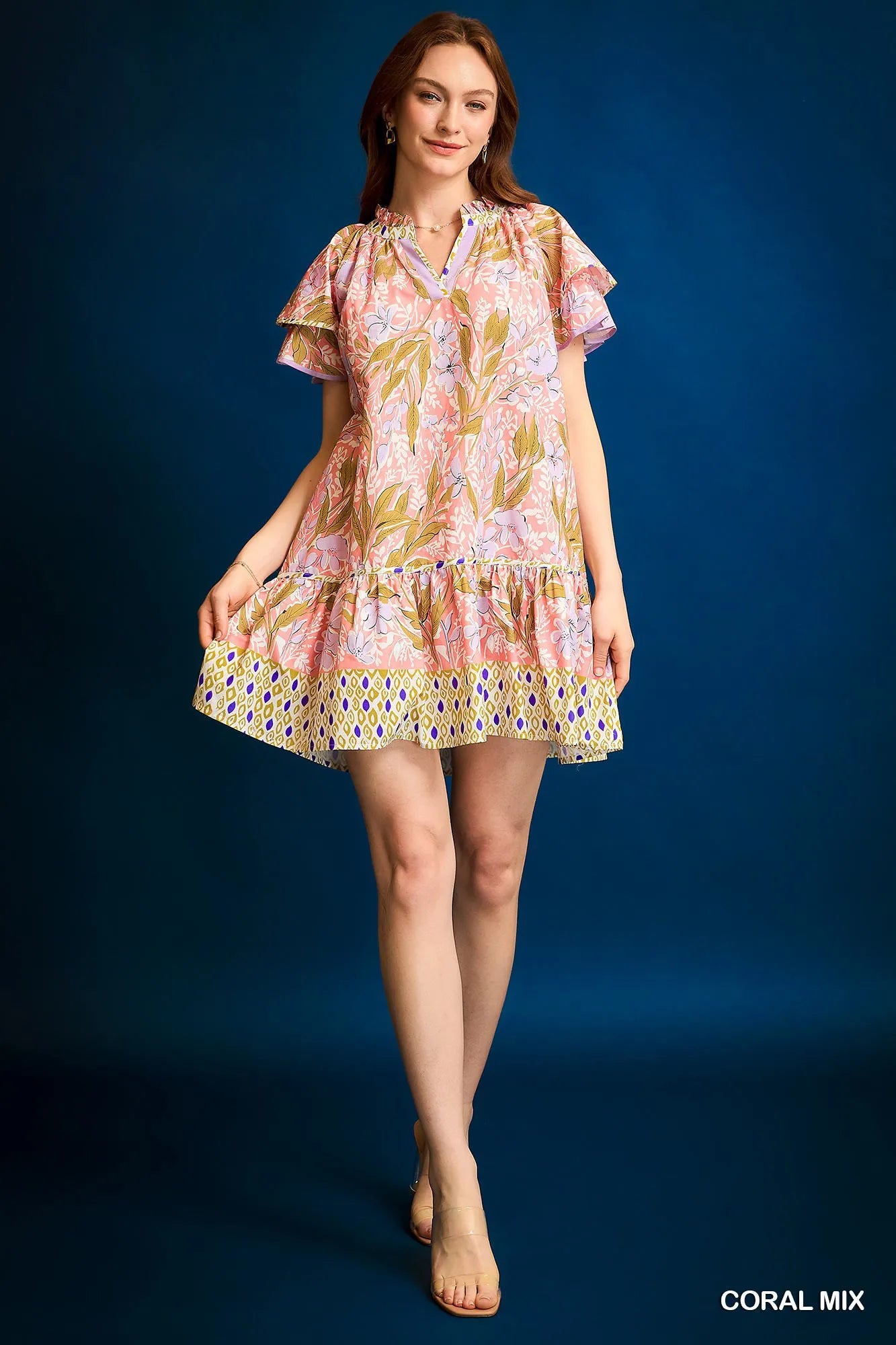 Image of Umgee Floral Ruffle-Sleeve Tunic Dress | Queeble.shop