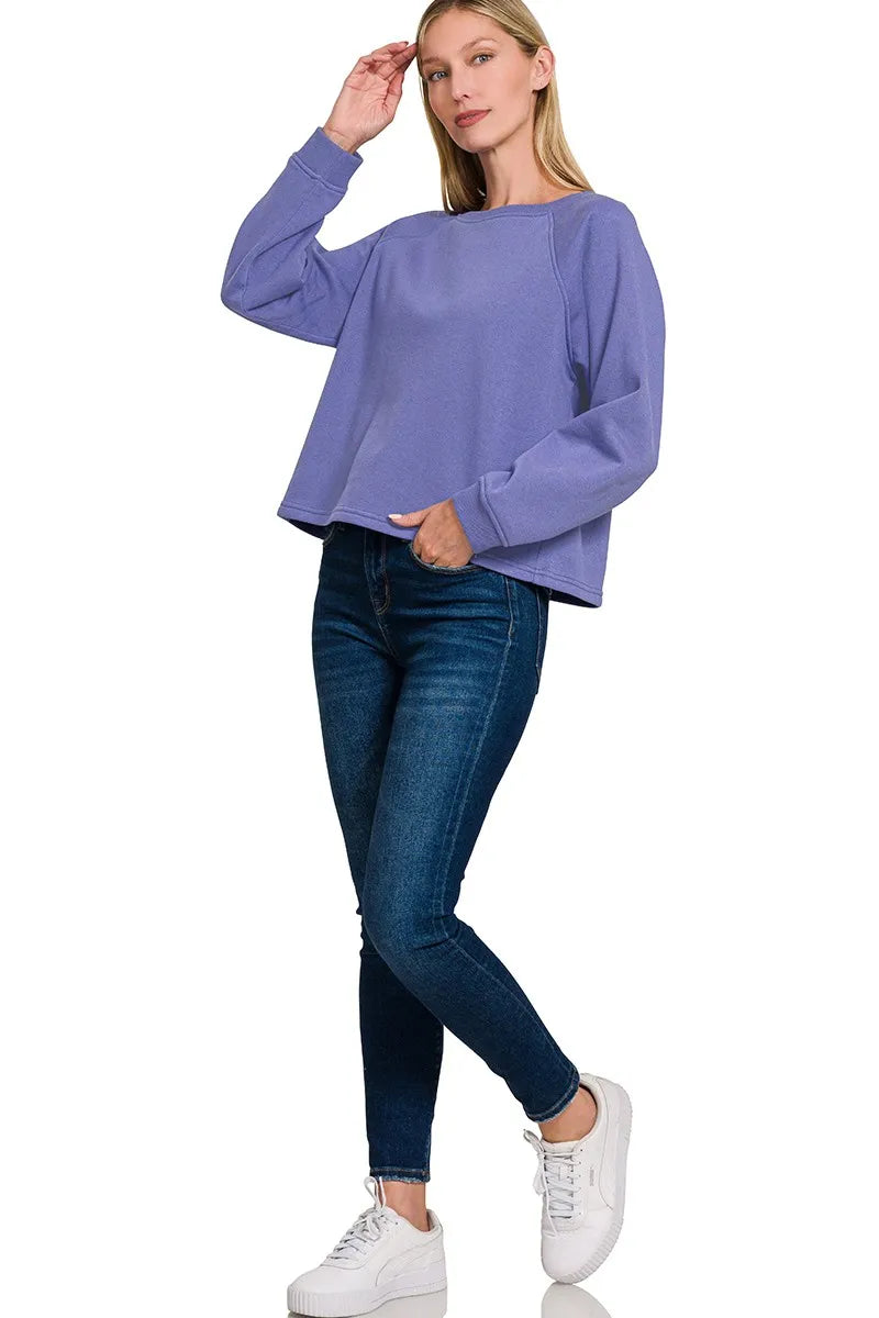 Image of Zenana Fleece Raglan Round-Neck Sweatshirt | Queeble.shop