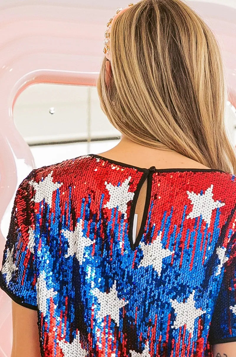 Image of BiBi American Theme Star Pattern Sequin Top | Queeble.shop