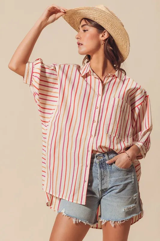 Image of SO ME Multicolored Stripe Button Down Shirt | Queeble.shop