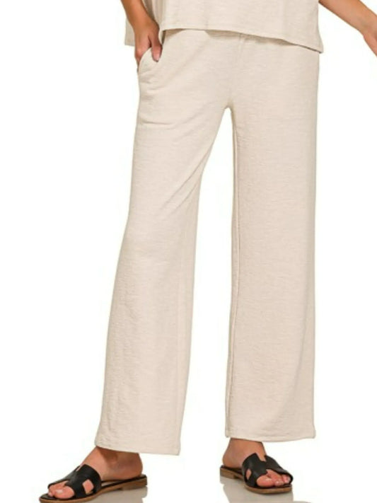 Image of Zenana Slub Short Sleeve T-Shirt and Pants Set | Queeble.shop