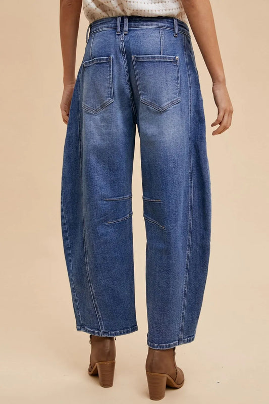Image of Annie Wear Mid Rise Barrel Leg Jeans with Pockets | Queeble.shop