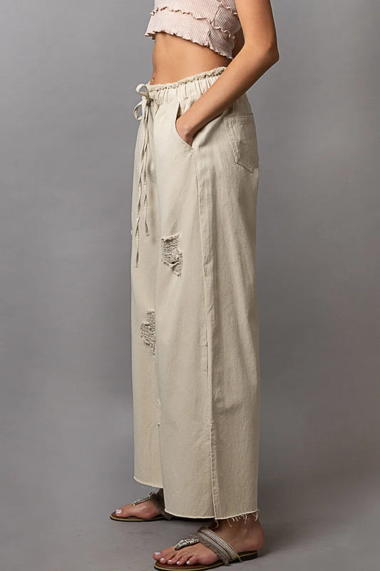 Image of POL Distressed Drawstring Slit Wide leg Pants | Queeble.shop