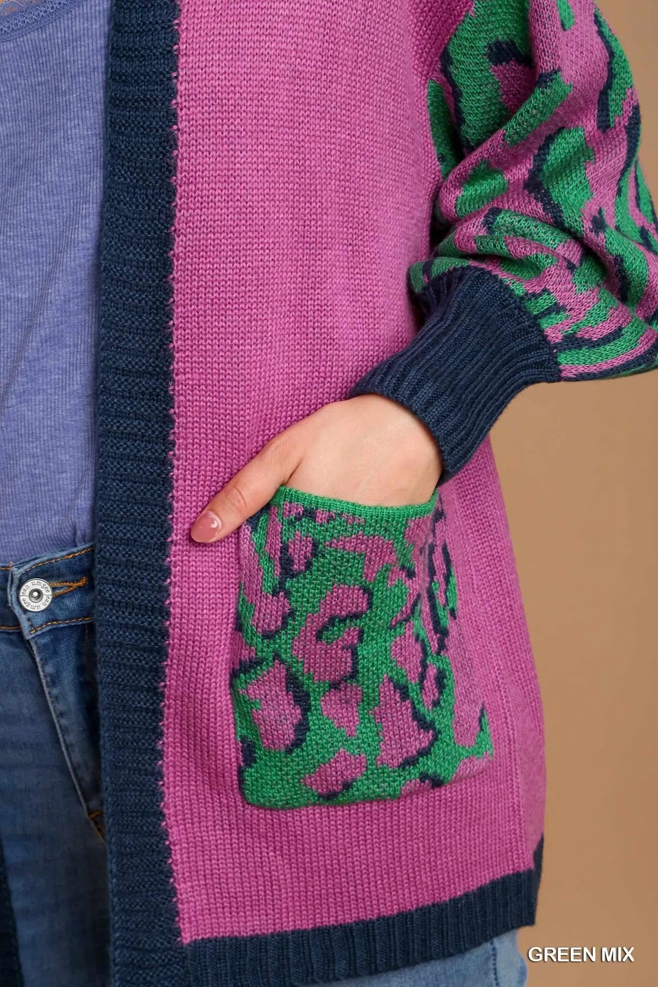 Image of Umgee Animal Print Open Front Sweater Cardigan | Queeble.shop