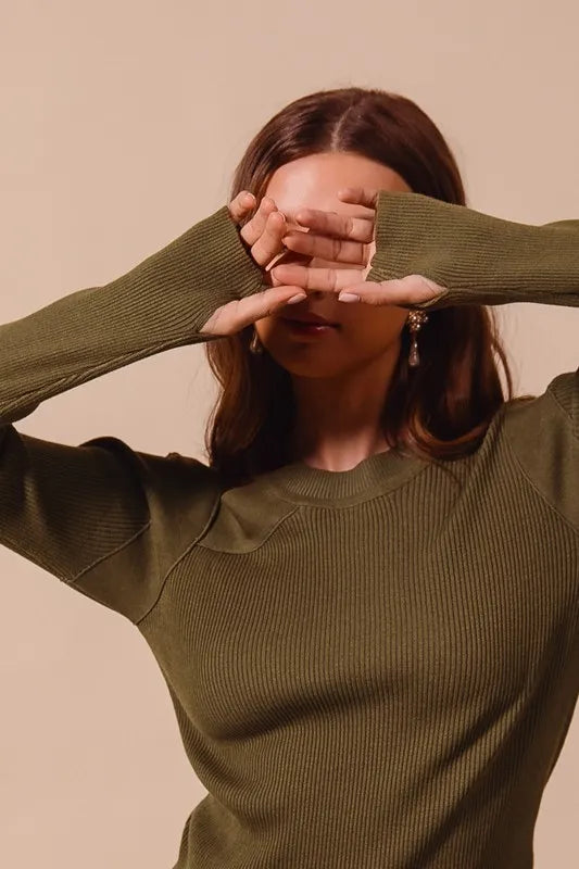 Image of SO ME Rib Knit Top with Shoulder Cut Out | Queeble.shop